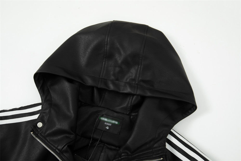 Hooded Leather Coat Jacket
