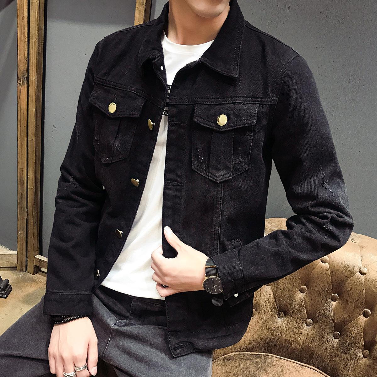 youth-style black denim jacket