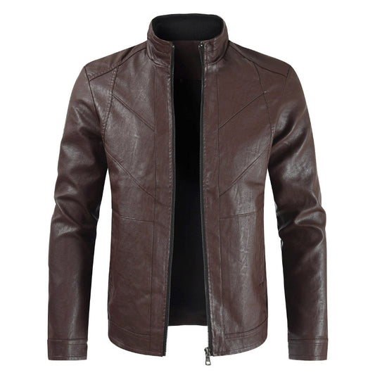 Thin Section Stand Collar PU Leather Jacket