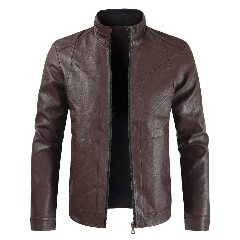Thin Section Stand Collar PU Leather Jacket