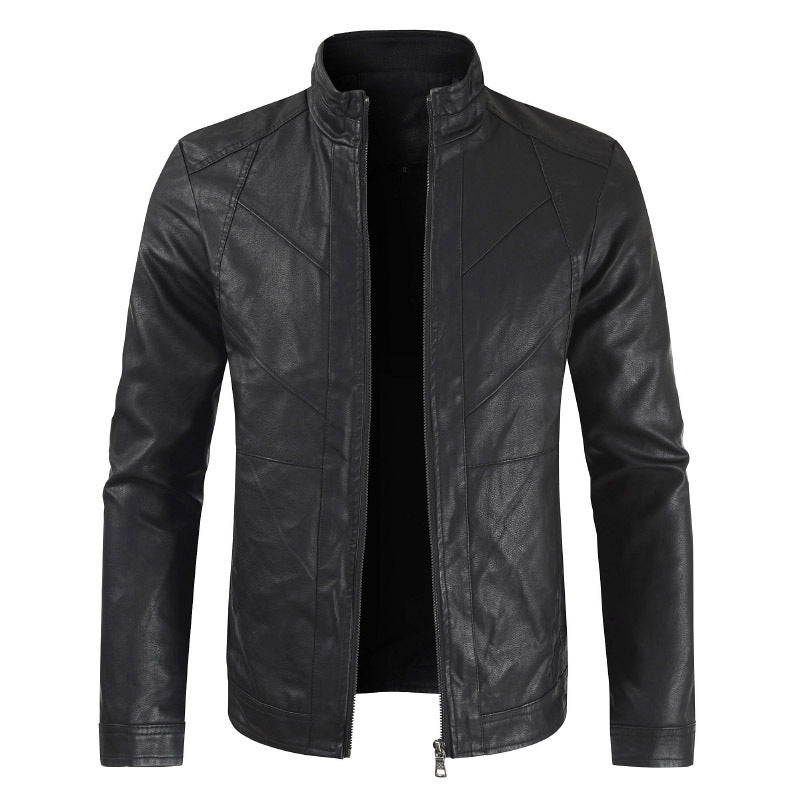 Thin Section Stand Collar PU Leather Jacket