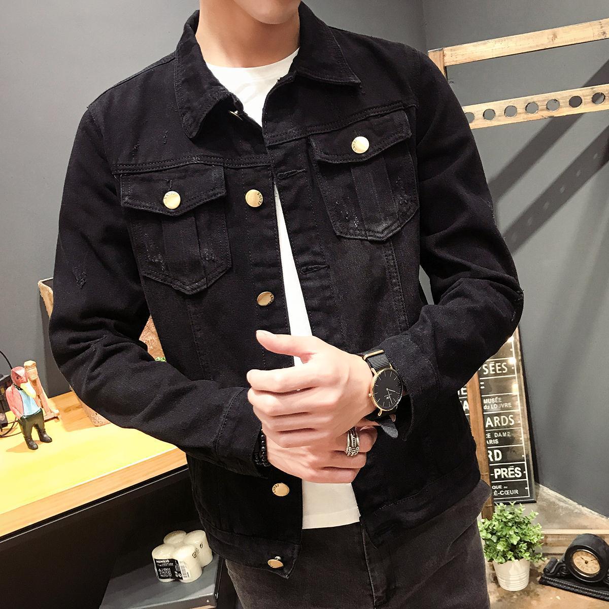 youth-style black denim jacket