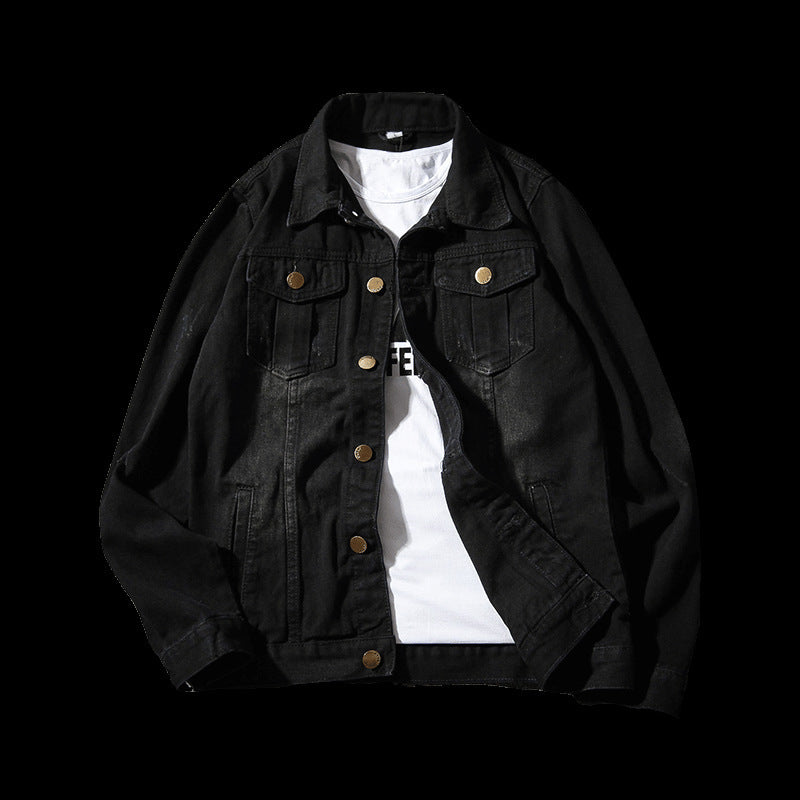youth-style black denim jacket