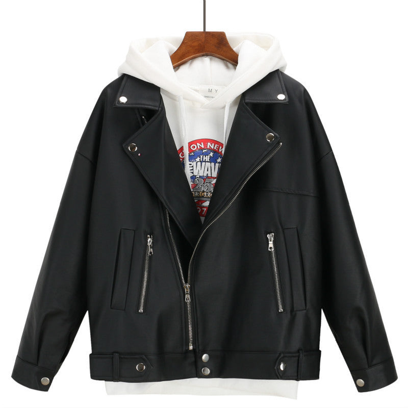 Loose student motorcycle leather jacket