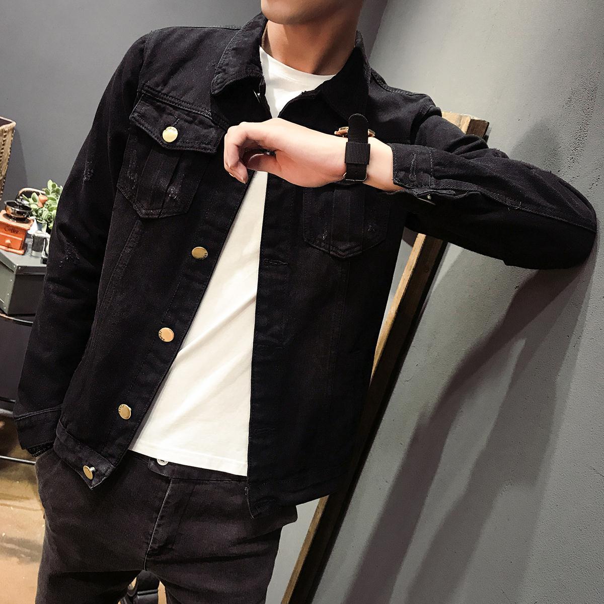 youth-style black denim jacket