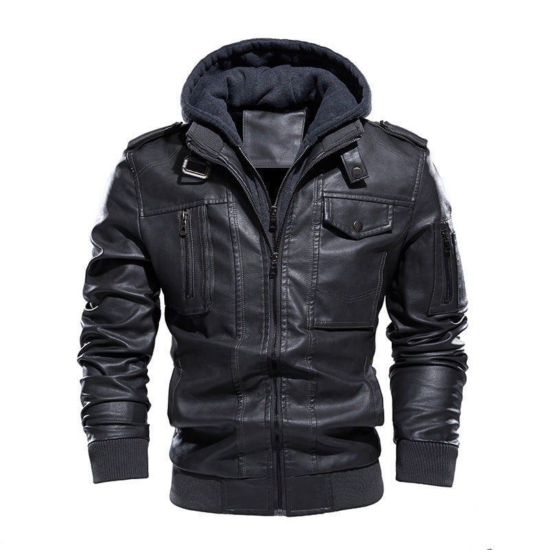Men's  Vintage Leather Hooded Jacket