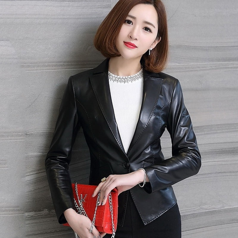 Women's Short Motorcycle Sheep Leather Jacket