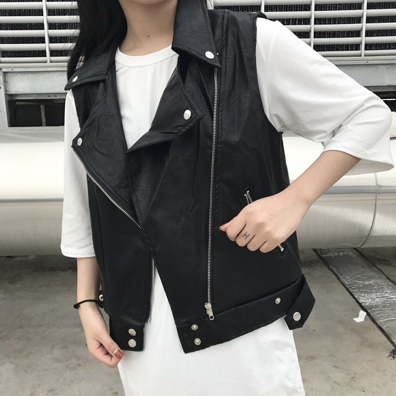 Women's leather waistcoat sleeveless jacket