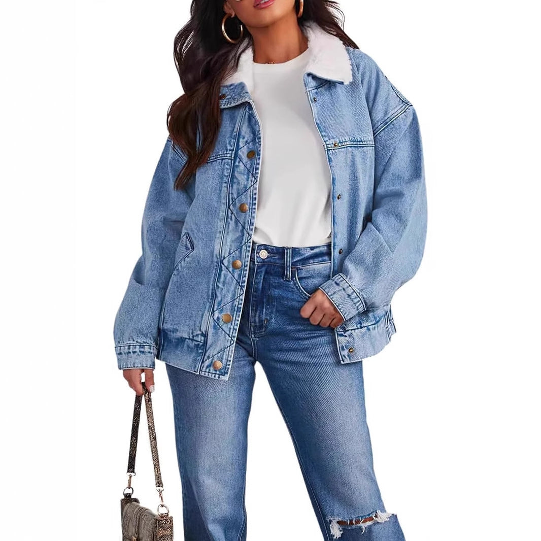 Women's Fur Collar Denim Jacket/Coat