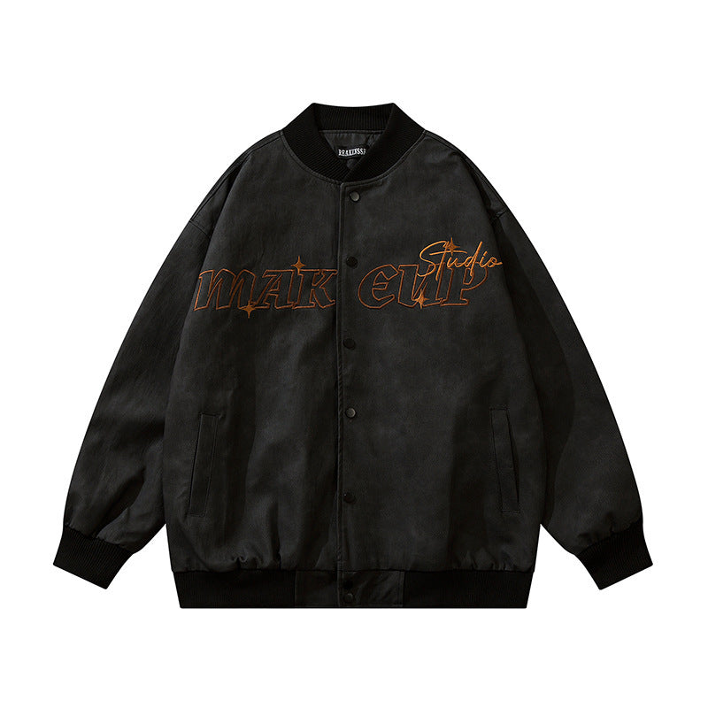 Fashion Flower Baseball Leather Jacket