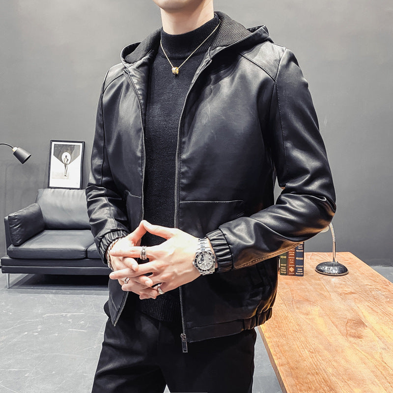 Trendy Casual Hooded Leather Jacket