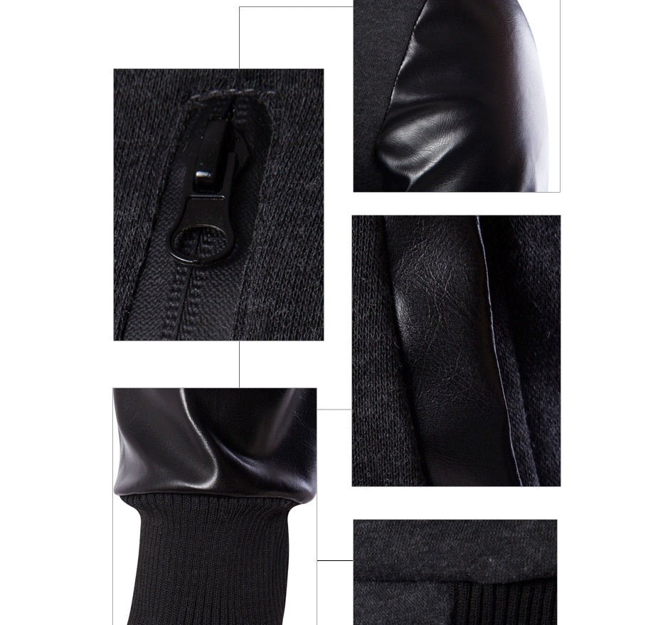 Men's Hooded Jacket With Leather Sleeves