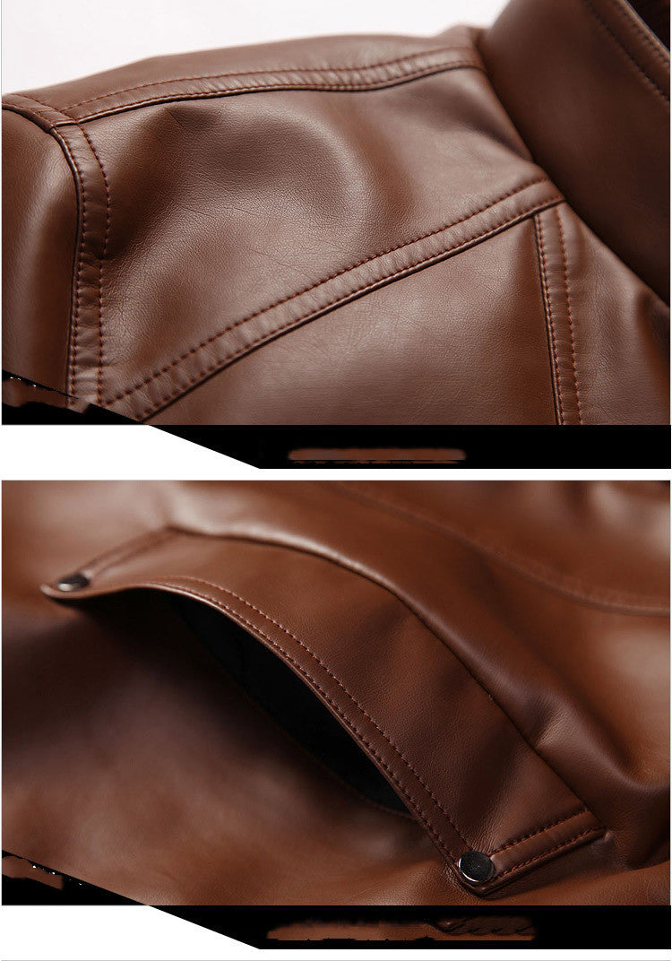 Fashion Brand Casual PU Leather Jacket Youth All-match Leather Jacket Men