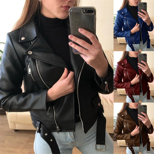 Slim-Fit Cropped Faux Leather Jacket