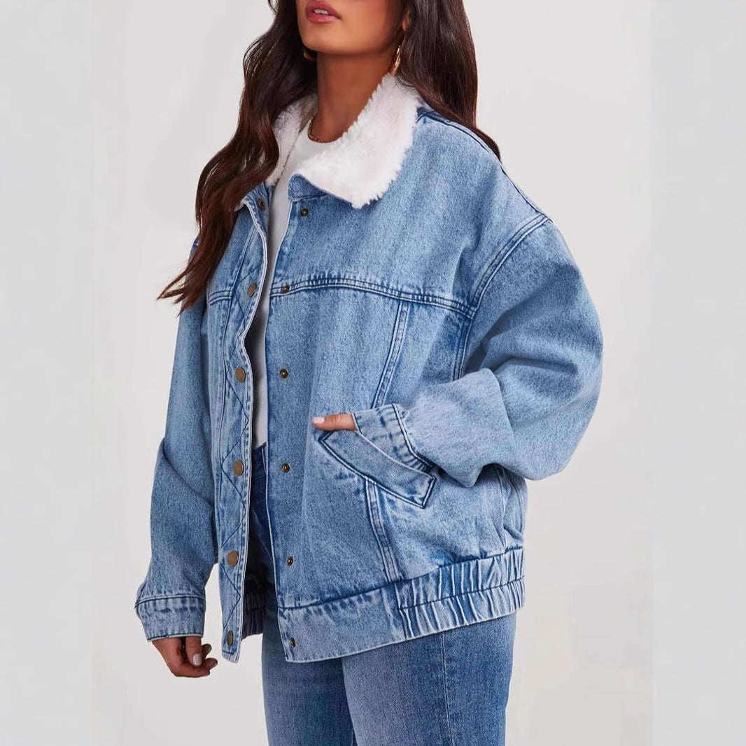 Women's Fur Collar Denim Jacket/Coat