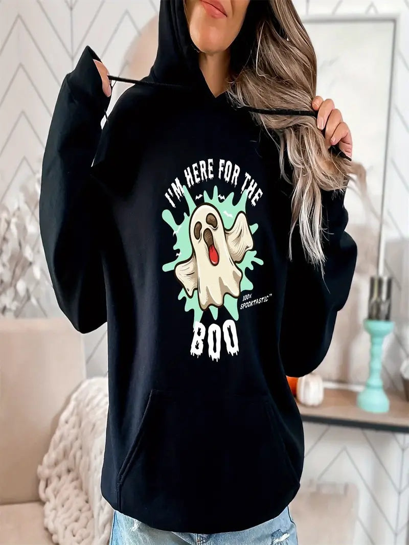 Boo Printed Black Hoodie