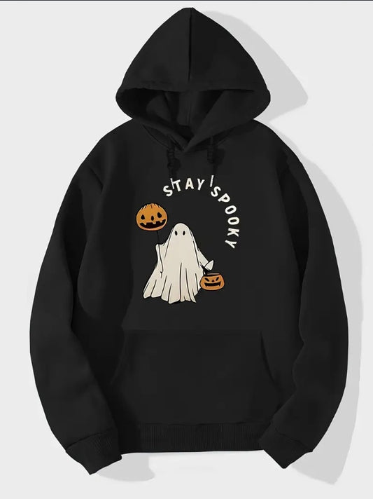 Hallowen Printed Black Hoodie