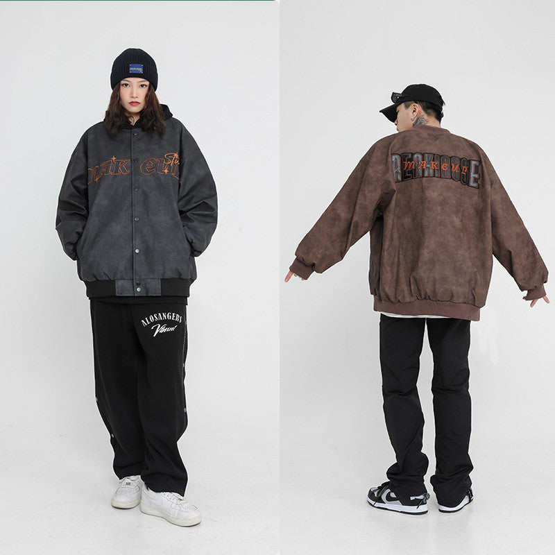 Fashion Flower Baseball Leather Jacket