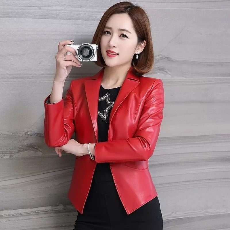 Women's Short Motorcycle Sheep Leather Jacket