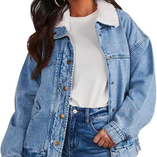 Women's Fur Collar Denim Jacket/Coat