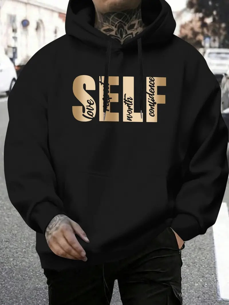 Self Golden | Printed Black Streetwear Unisex Hoodie