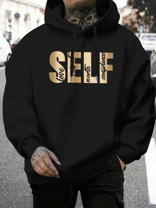 Self Golden Printed Black Hoodie