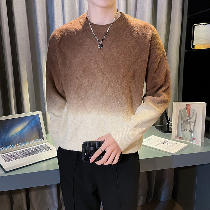 Retro Crew Neck Rhombus Tie-Dyed Sweater Pullover