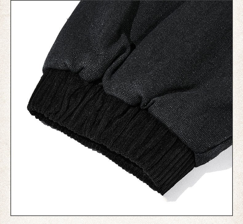 Men’s Black Denim Lapel Jacket – Thick Cotton Winter Coat