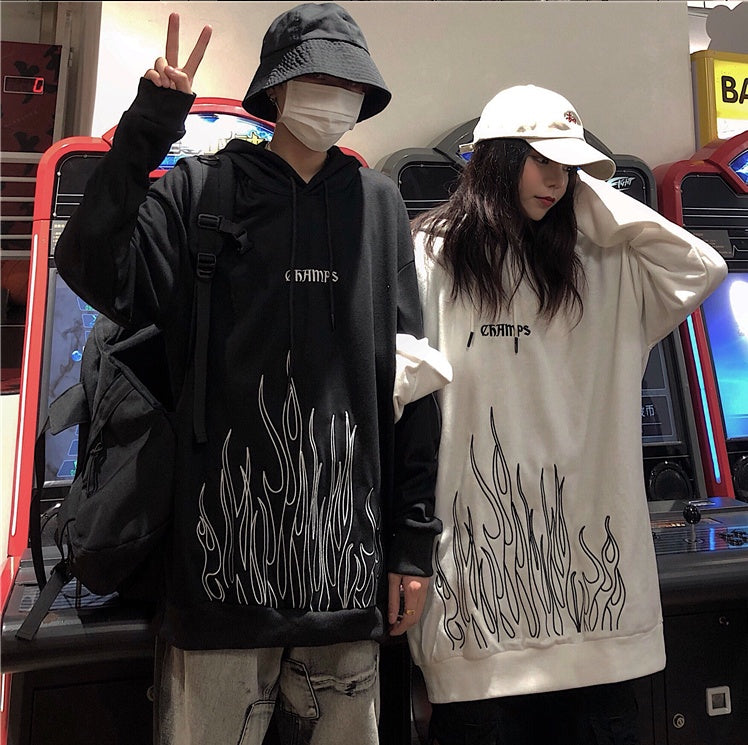 Flame Embroidered – Street Style Cotton Hoodie