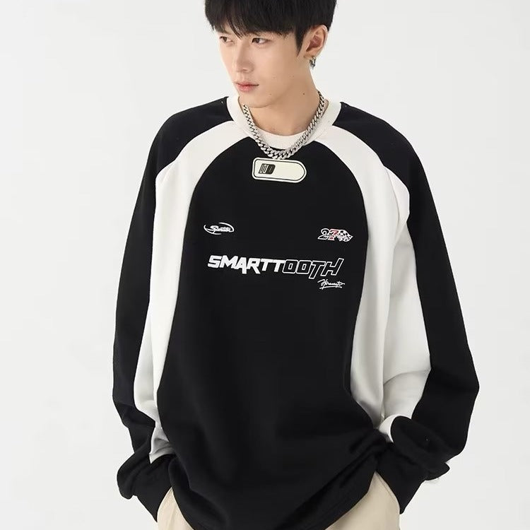 Letter Pattern American-Style Retro – Loose Fit Pullover