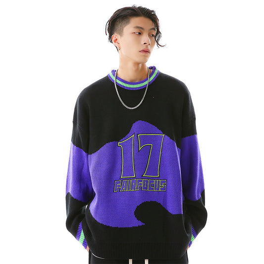 Men’s Colorblock Letter - Casual Cotton Pullover