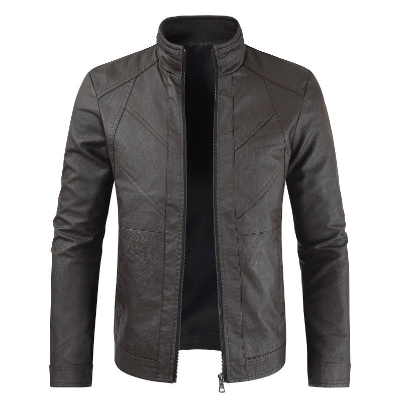 Thin Section Stand Collar PU Leather Jacket