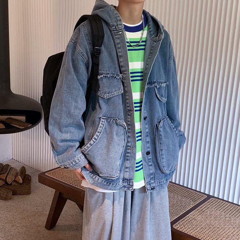 Hooded Denim Jacket for Men – Casual Student Jacket