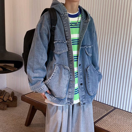 Hooded Denim Jacket for Men – Casual Student Jacket