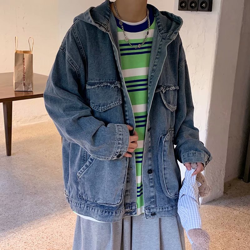 Hooded Denim Jacket for Men – Casual Student Jacket