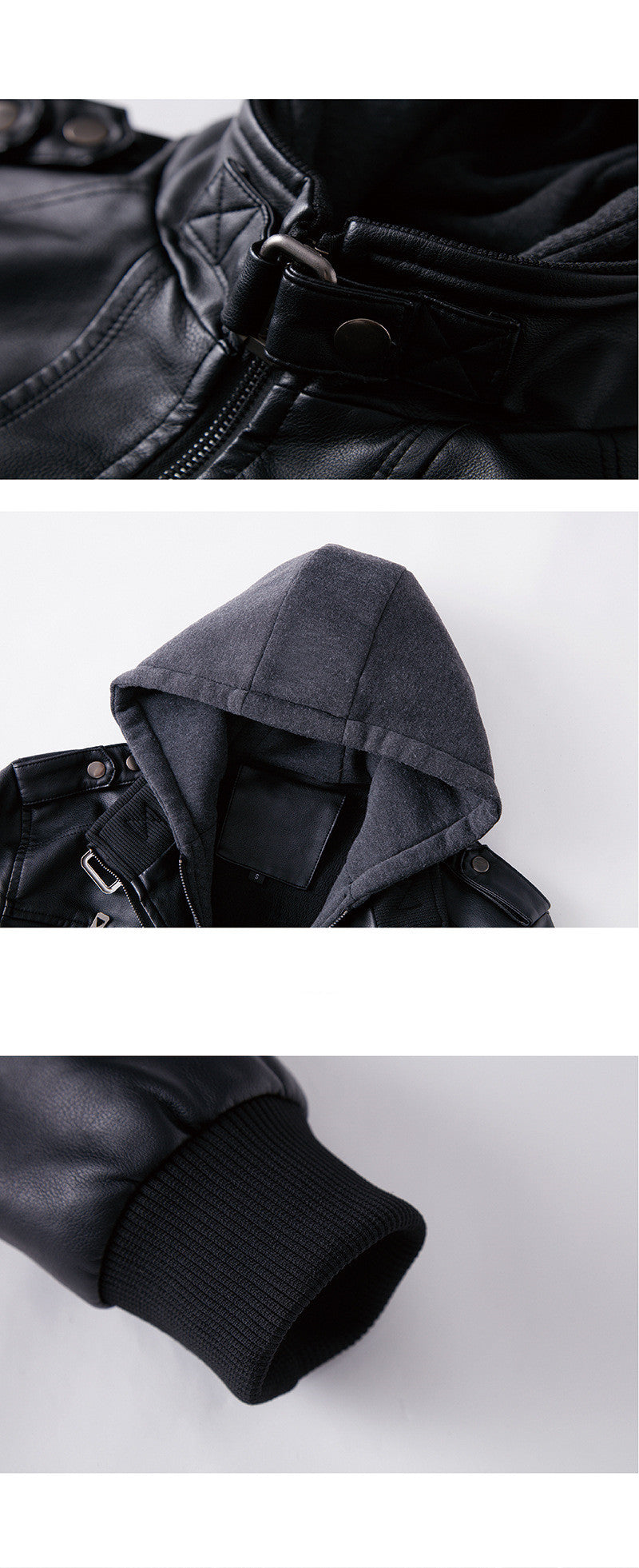 Men's  Vintage Leather Hooded Jacket