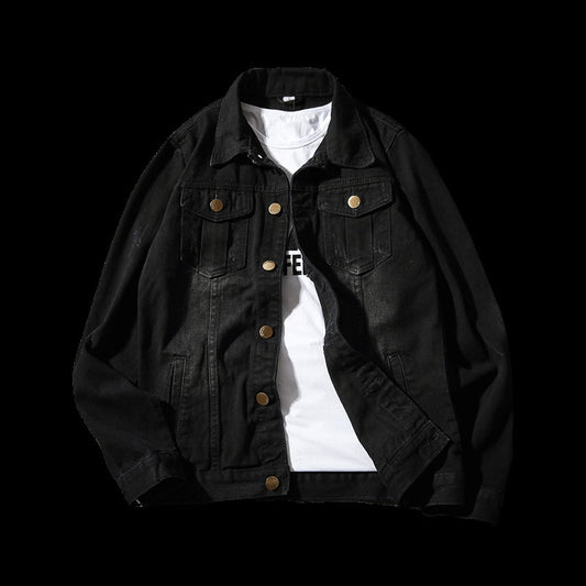 youth-style black denim jacket