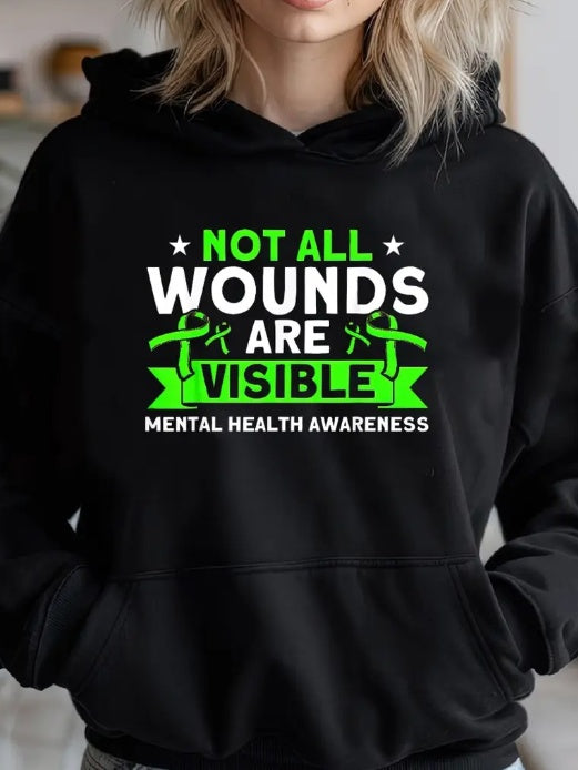 Not All Wounds Are Visible Printed Black Hoodie