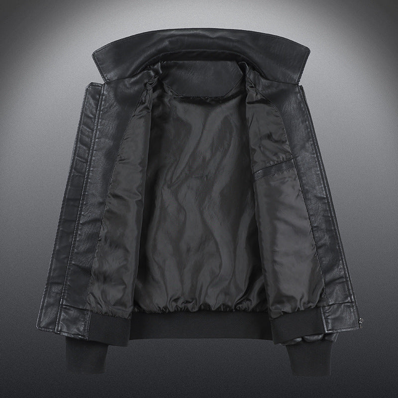 Lapel PU Embroidered Men's Leather Jacket