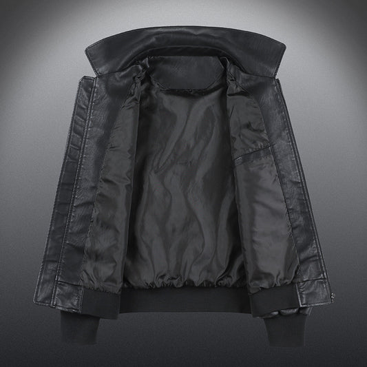 Lapel PU Embroidered Men's Leather Jacket