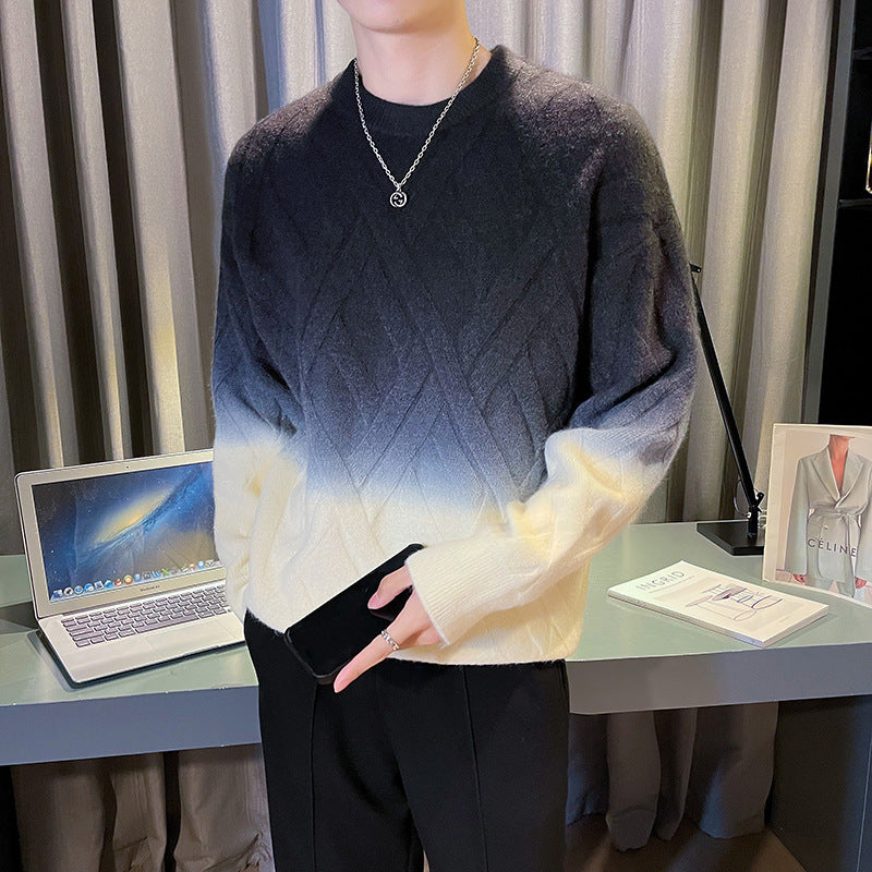 Retro Crew Neck Rhombus Tie-Dyed Sweater Pullover