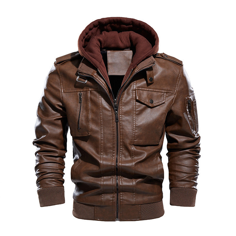 Men's  Vintage Leather Hooded Jacket