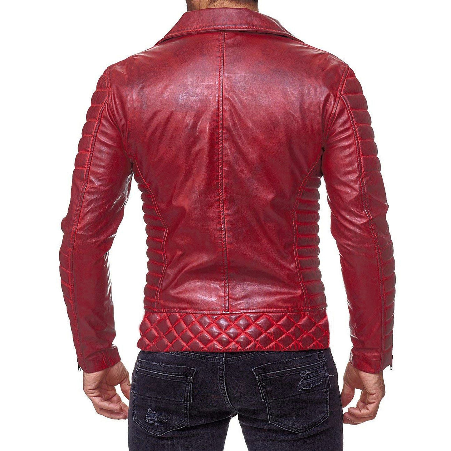 Open Collar Men's PU Leather Jacket
