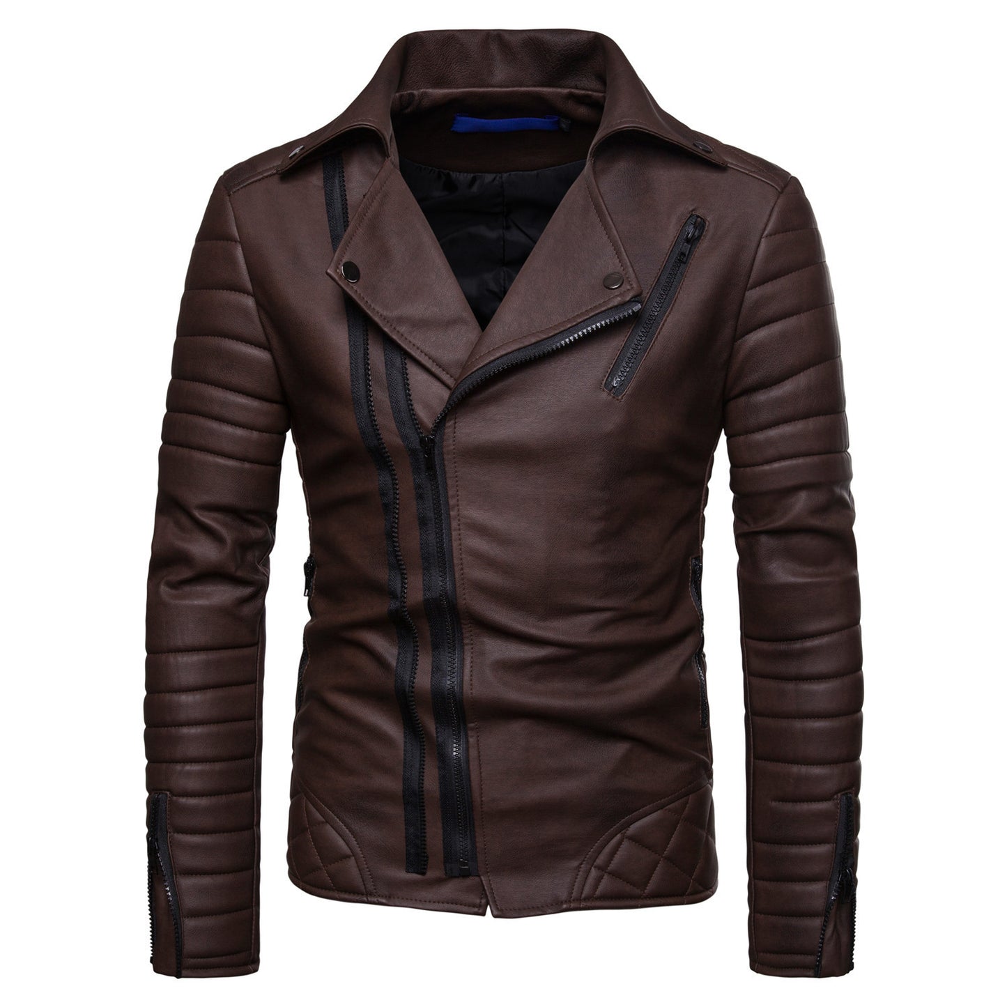Open Collar Men's PU Leather Jacket