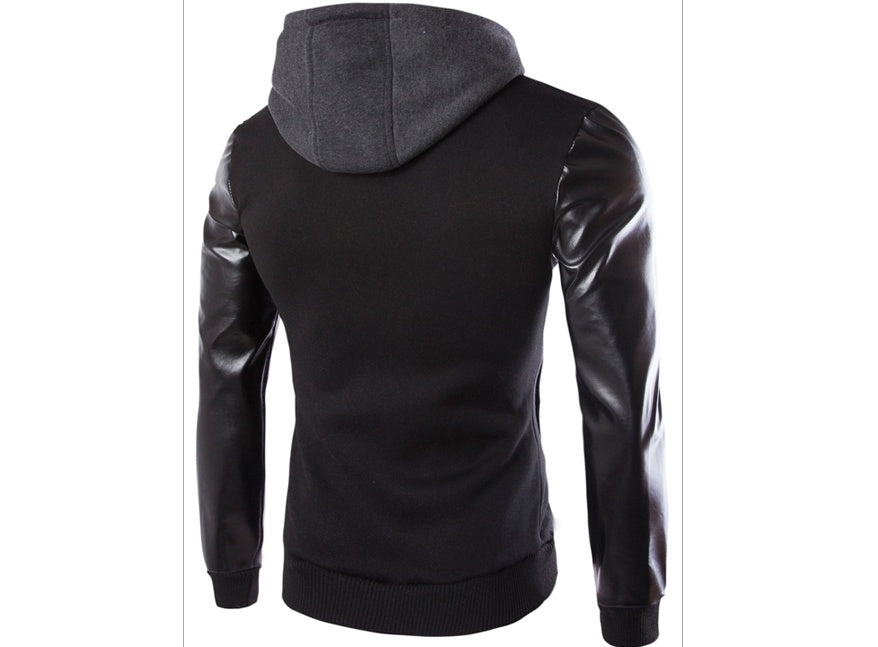 Men's Hooded Jacket With Leather Sleeves