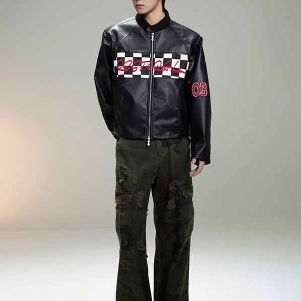 Plaid Short Stitching – Youth Streetwear Leather Jacket for Men