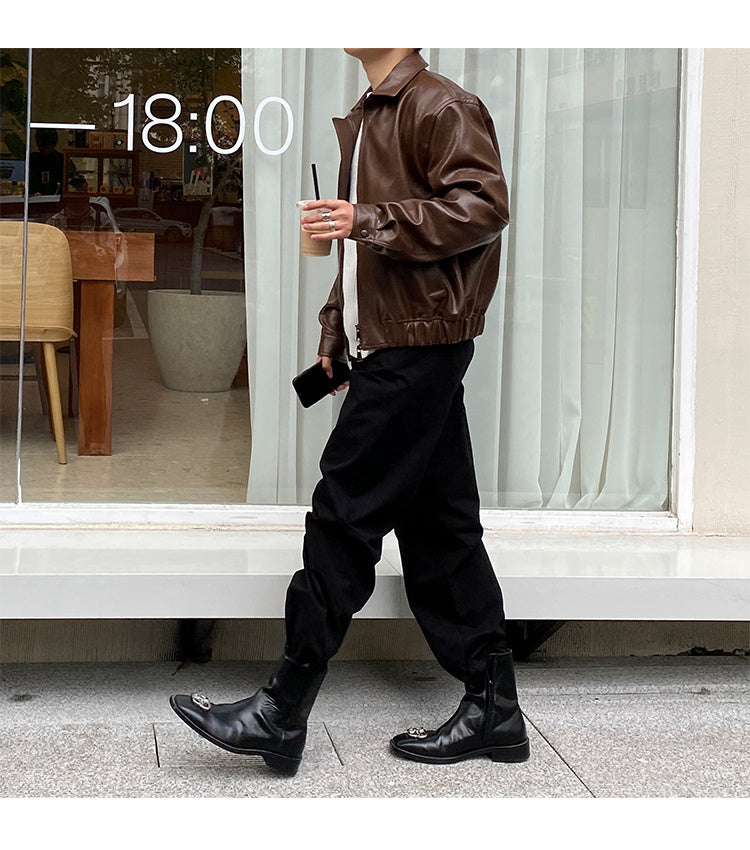 Sheepskin Zipper - Loose Short Leather Jacket