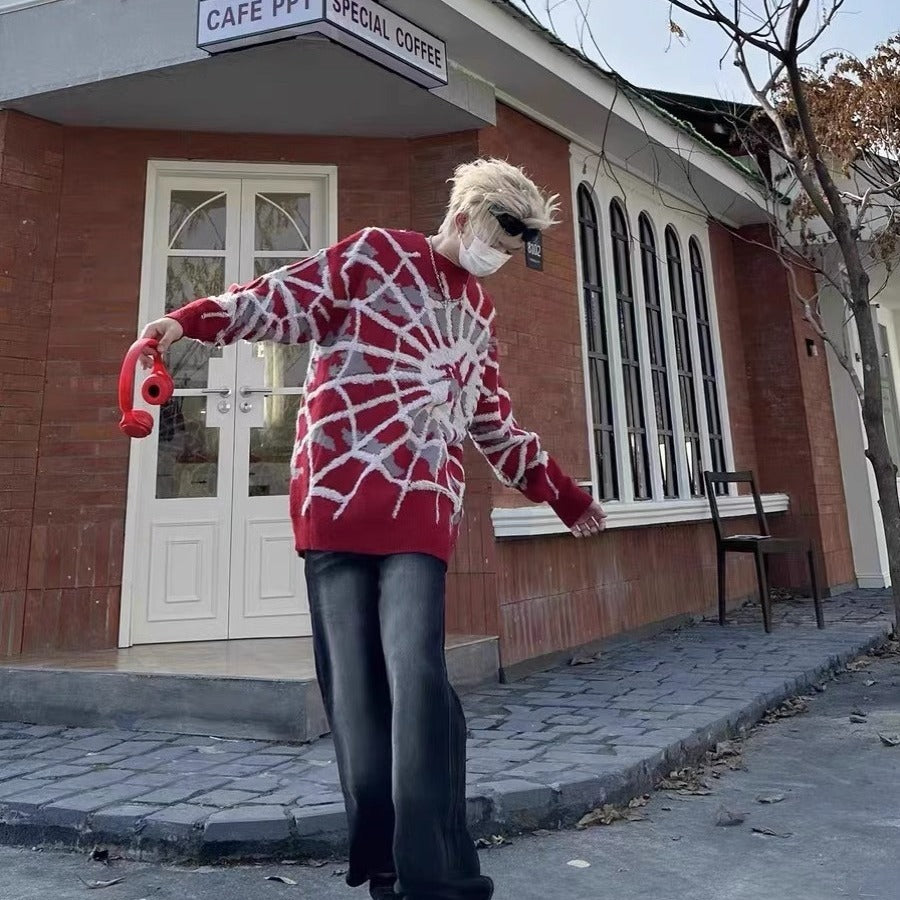 Spider Jacquard Crew Neck –  Winter Knit Streetwear Pullover