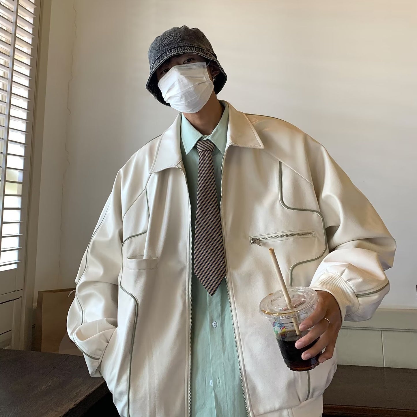 Vintage Casual Streetwear Solid PU Unisex Leather Jacket