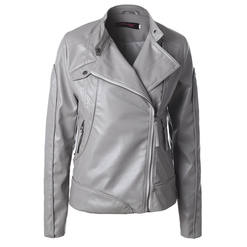 Stand Collar Side Zipper Leather Coat Motorcycle Jacket